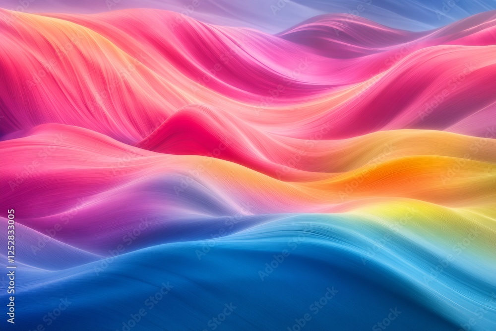 Obraz premium Smooth, flowing waves revealing vibrant rainbow gradient, blending rich, dynamic color patterns into abstract artistic composition