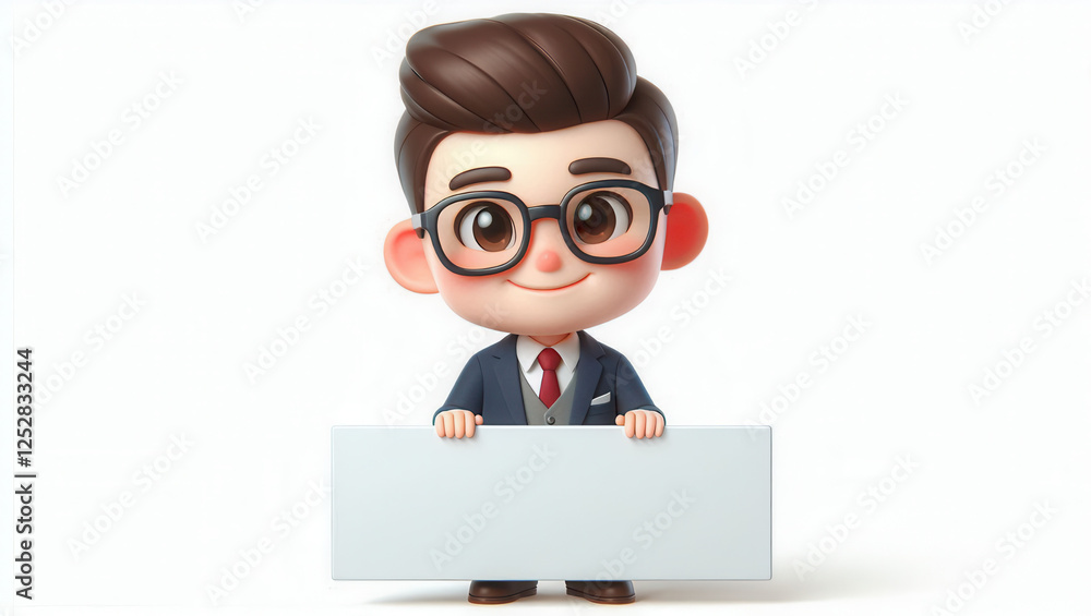Business presentation by cartoon character holding blank sign studio digital art cheerful vibe Business presentation by cartoon character holding blank sign studio digital art cheerful vibe