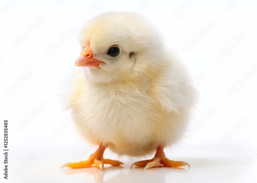 Adorable Fluffy White Chickling Facing Forward on Pure White Background - Tilt-Shift Photography Adorable Fluffy White Chickling Facing Forward on Pure White Background - Tilt-Shift Photography