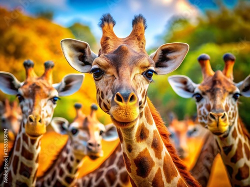 Adorable Giraffe Close-Up Faces: Tilt-Shift Miniature Photography
