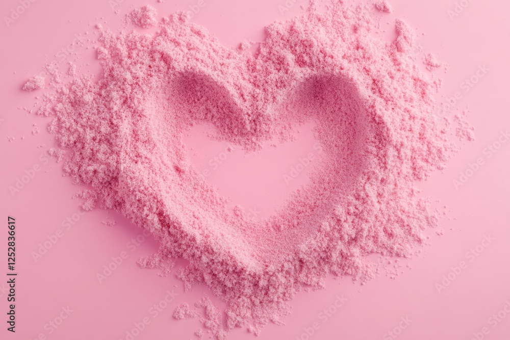 Pink heart shape made of powder on a pink background Pink heart shape made of powder on a pink background