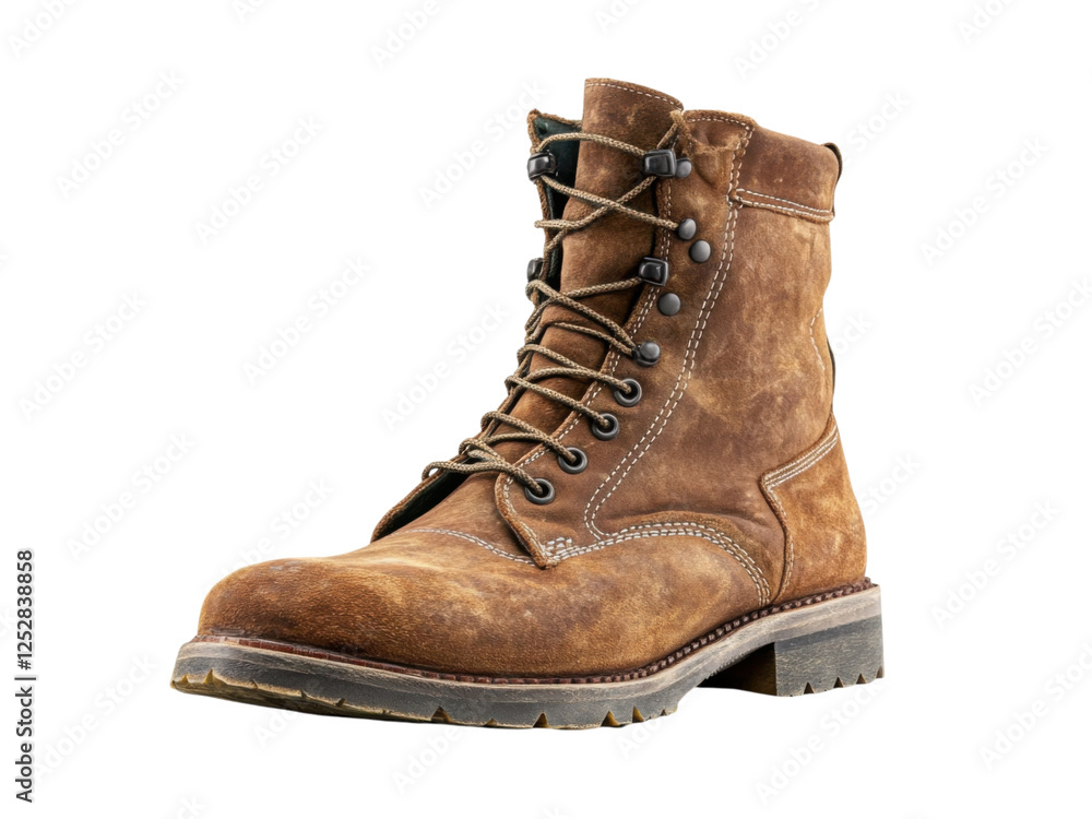 Brown leather work boot with a rugged design, suitable for outdoor activities. Brown leather work boot with a rugged design, suitable for outdoor activities.