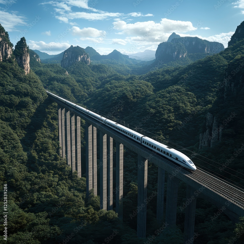 Scenic High-Speed Train Journey Through Green Mountains Scenic High-Speed Train Journey Through Green Mountains