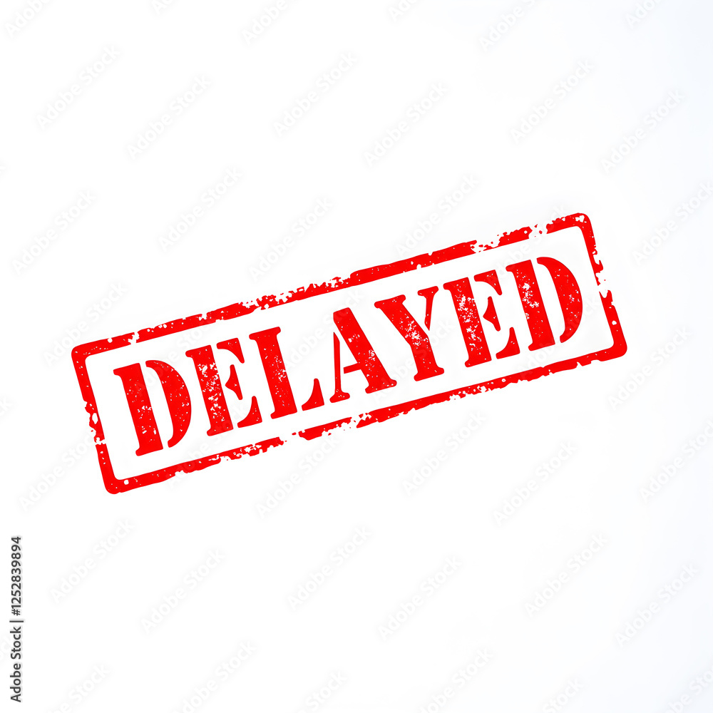 Delayed text stamp red rubber stamp on white background. Generative AI Delayed text stamp red rubber stamp on white background. Generative AI