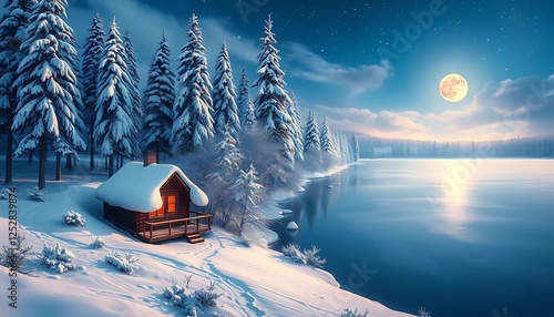 Winter Ice Fishing Scene With Snow And Water