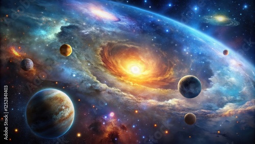 Interstellar landscape capturing the birth of stars and galactic evolution,  cosmic, cradle, interstellar, landscape, stars