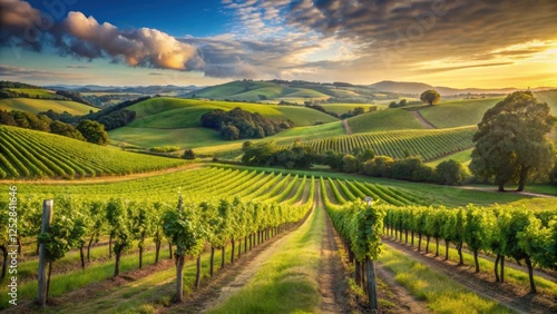 Wallpaper Mural Vineyard in a picturesque rural region with rolling hills and grapevines ,  vineyard, rural, scenic, hills Torontodigital.ca