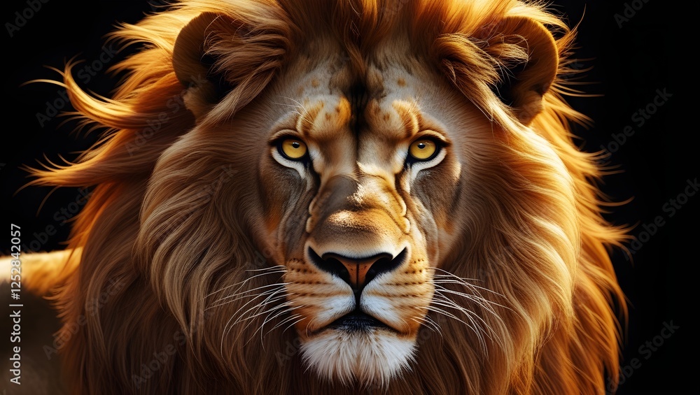 Detailed image of a lion's,A close-up of a male lion's face,Majestic Lion Portrait with Intense Expression,Lion portrait on black background Detailed image of a lion's,A close-up of a male lion's face,Majestic Lion Portrait with Intense Expression,Lion portrait on black background