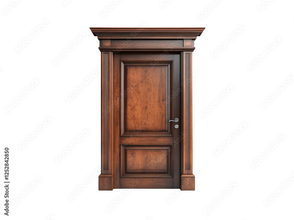 Elegant wooden door with intricate details and classic design against a black background. Elegant wooden door with intricate details and classic design against a black background.