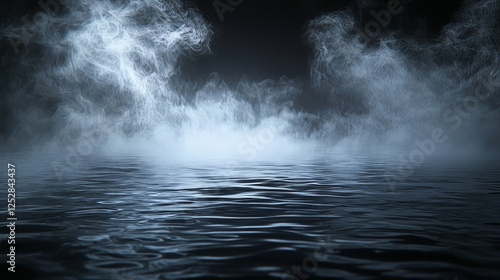 Wallpaper Mural Water surface with magic neon glow from inside and smoke on top. Mystery dark background with spooky white light from underwater and fog. Realistic 3d night vector illustration with flare and steam. Torontodigital.ca