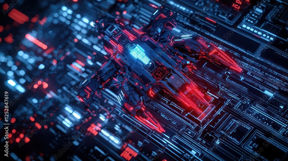 Fototapeta premium Futuristic Drone On Circuit Board With Glowing Lines