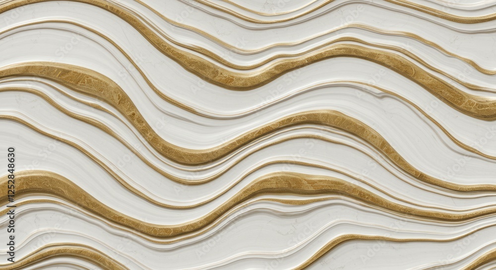 Fototapeta premium Elegant Gold and White Wave Texture: Luxurious abstract background featuring sinuous gold veins flowing across a creamy white backdrop.