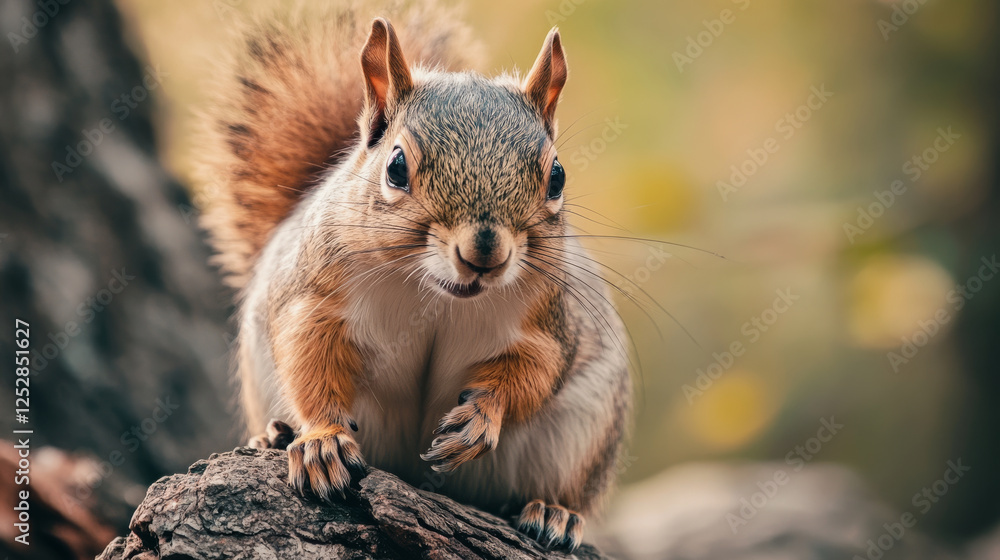 curious squirrel perched on tree branch in forest setting curious squirrel perched on tree branch in forest setting