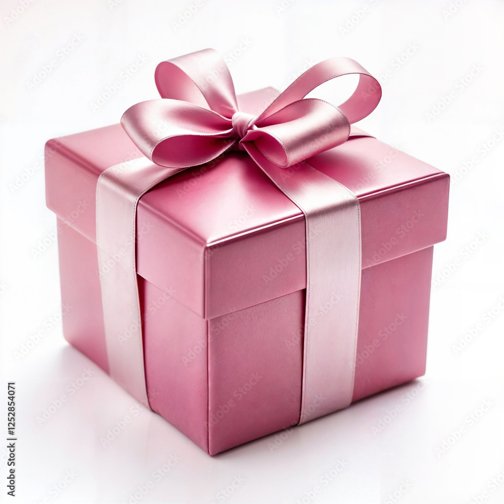 Obraz premium A beautiful pink gift box wrapped with a soft satin ribbon, perfect for birthdays, anniversaries, baby showers, or romantic surprises. This elegant and feminine present adds a charming touch to any oc
