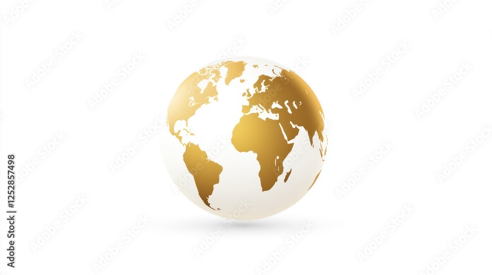 Fototapeta premium Gold-outlined globe, world map, 3D illustration, minimalist design, suitable for educational, science, or travel materials