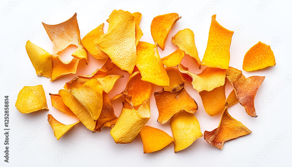 Fresh orange fruit peels on white background Fresh orange fruit peels on white background