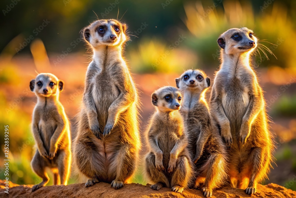 Fototapeta premium Aerial View of Curious Meerkat Family Watching from Above