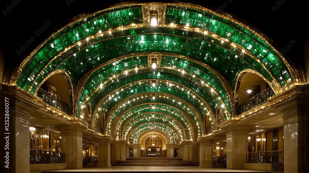 Obraz premium Emerald Green Glass Ceiling Arched Hallway Interior