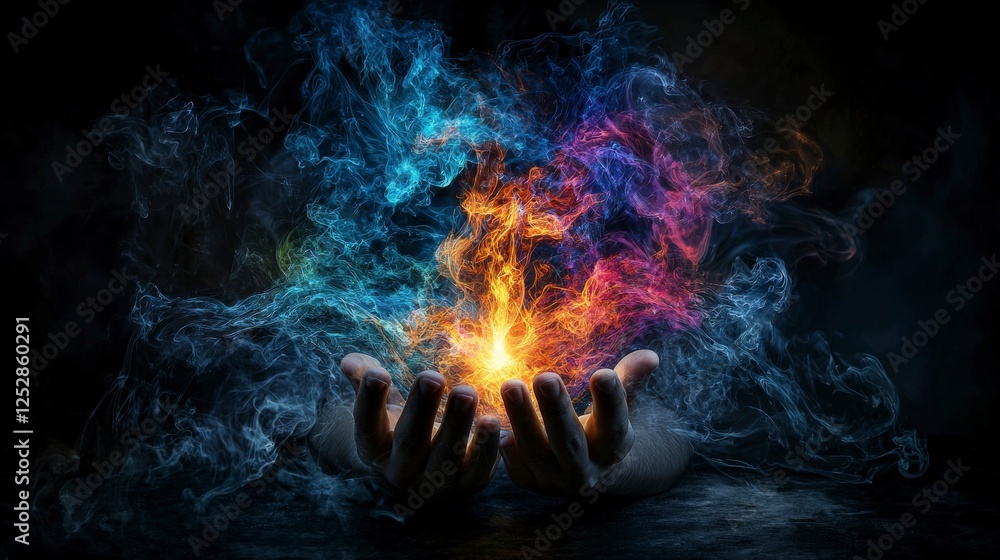 Fototapeta premium Psychic energy manifestation illuminated aura mystical realm digital art ethereal atmosphere close-up inner strength