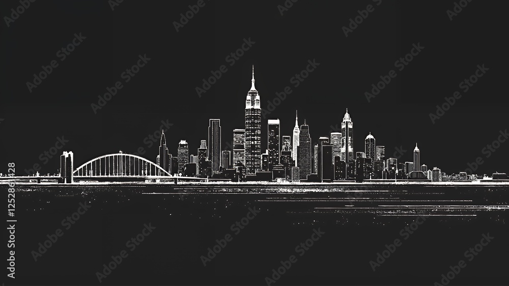 Naklejka premium Black and White New York City Skyline with a Bridge