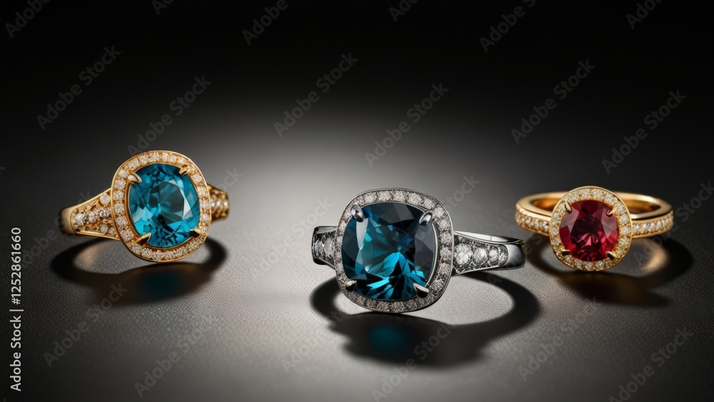 Luxurious Gold Ring with Blue Gemstone and Red-White Accents Showcasing Exquisite Craftsmanship