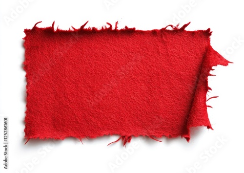 Red torn paper fragment on white background