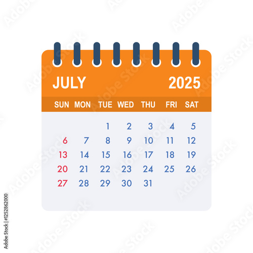July 2025 calendar page illustrating days, weeks and months