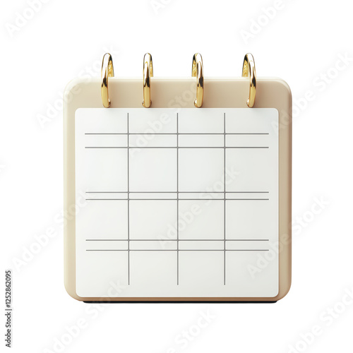 Isolated blank calendar icon without dates 3D