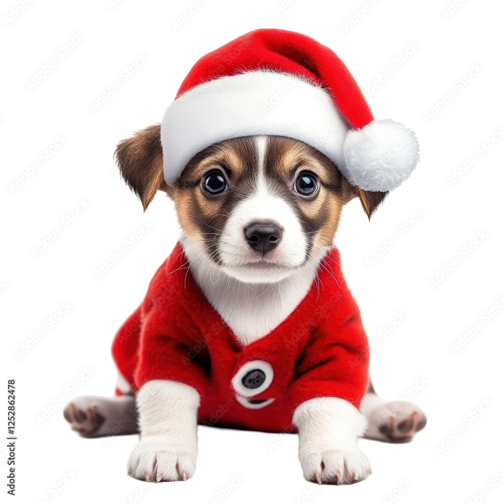 Isolated Charming Puppy Dressed in a Festive Santa Outfit Isolated Charming Puppy Dressed in a Festive Santa Outfit