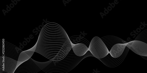 Abstract black background with whit line. Modern template abstract design flowing particles digital frequency track equalizer. abstract wave line for banner, wallpaper background with wave design
