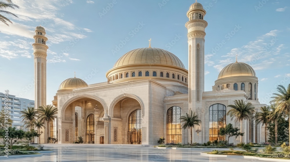 custom made wallpaper toronto digitalMajestic mosque with golden domes and tall minarets under a clear blue sky in a vibrant city