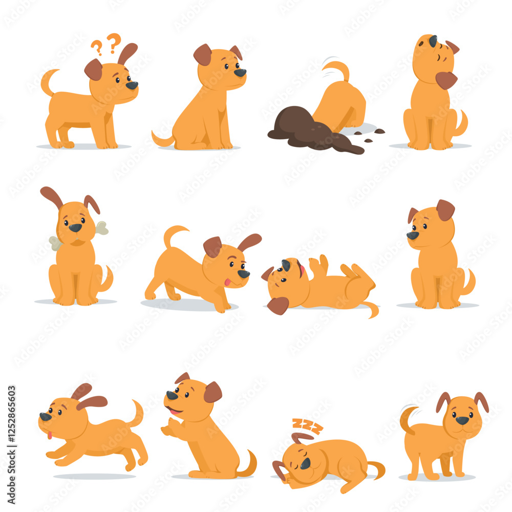 Fototapeta premium Cartoon puppy in various poses