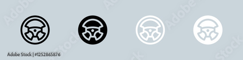 Steering wheel icon set in black and white. Control signs vector illustration.