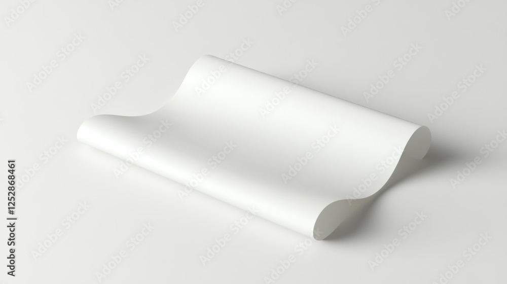 Clean Minimalist White Paper Mockup: A Studio Shot of a Rolled Blank Sheet of Paper on a White Background Clean Minimalist White Paper Mockup: A Studio Shot of a Rolled Blank Sheet of Paper on a White Background