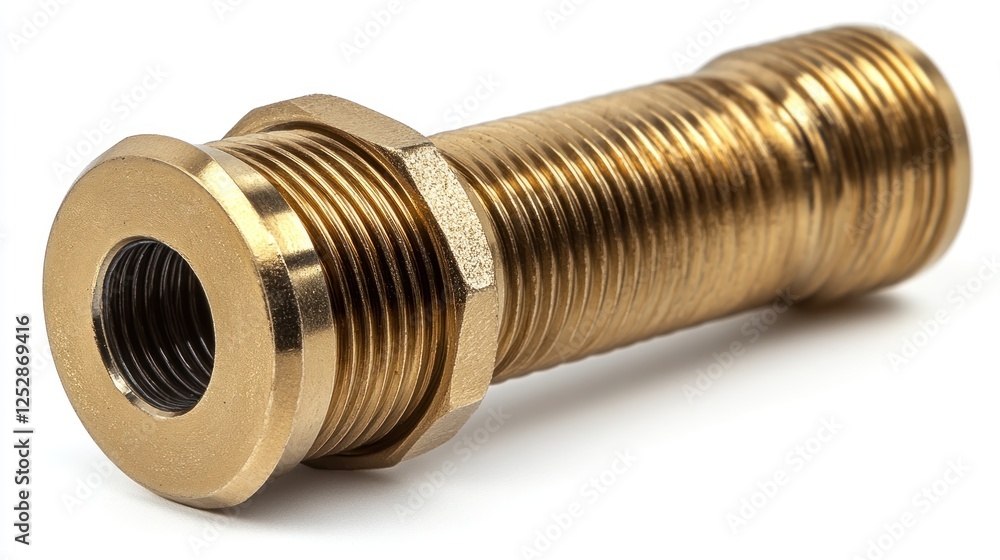 Brass threaded connector, isolated on white background, industrial part, for manufacturing Brass threaded connector, isolated on white background, industrial part, for manufacturing