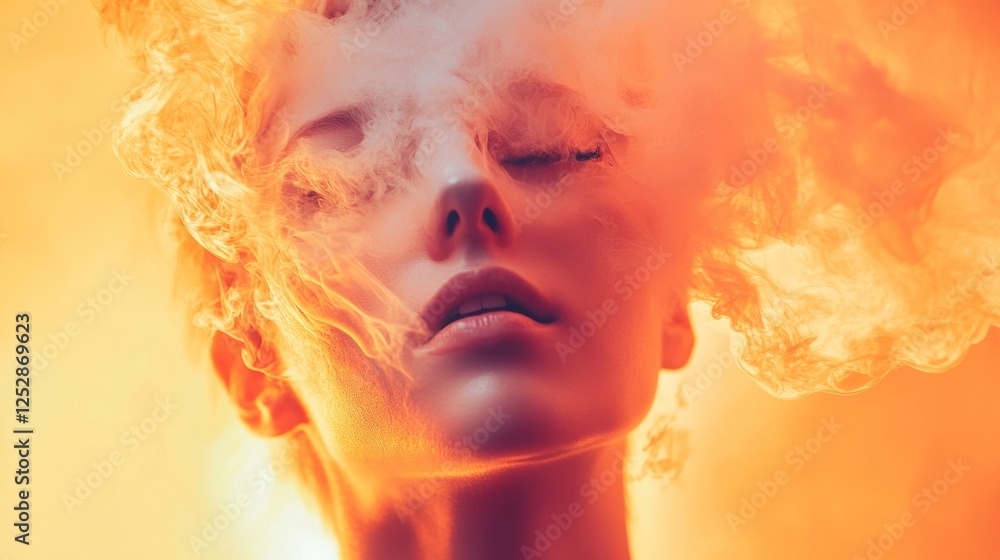 Fototapeta premium Portrait of a woman in ethereal fiery mist