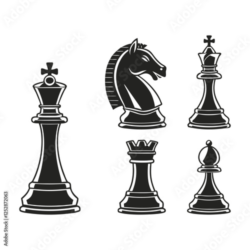 set black chess queen icon vector 