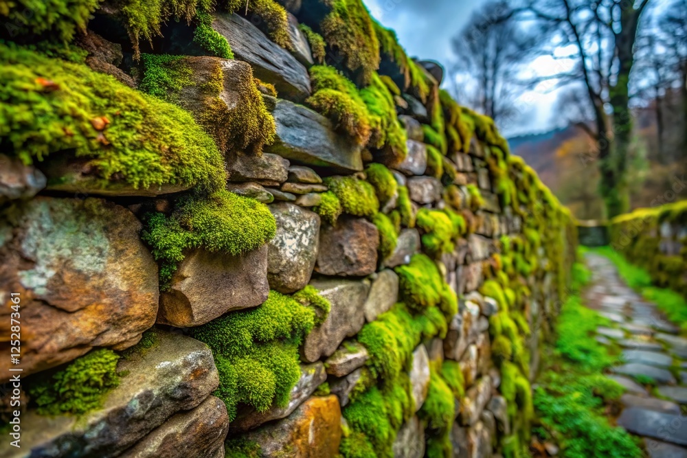 Ancient Mossy Stone Wall - Rustic Texture Background Ancient Mossy Stone Wall - Rustic Texture Background