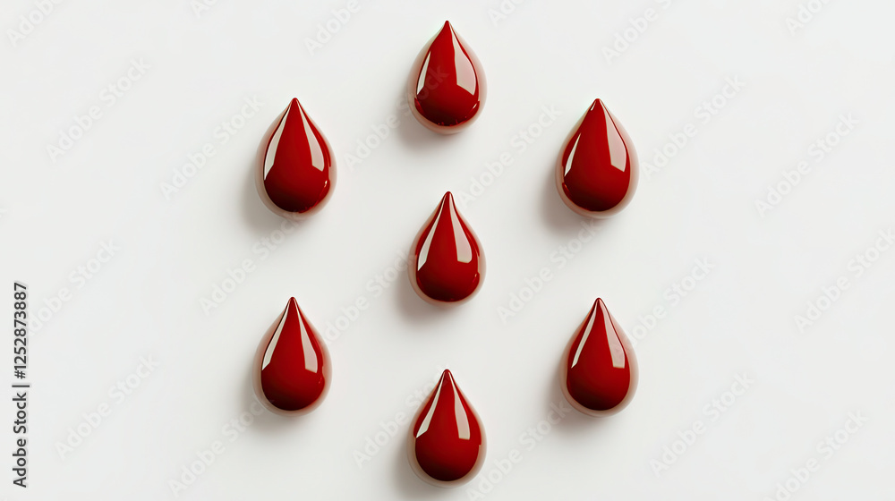 Fototapeta premium Red Liquid Drops on White Background in Geometric Pattern