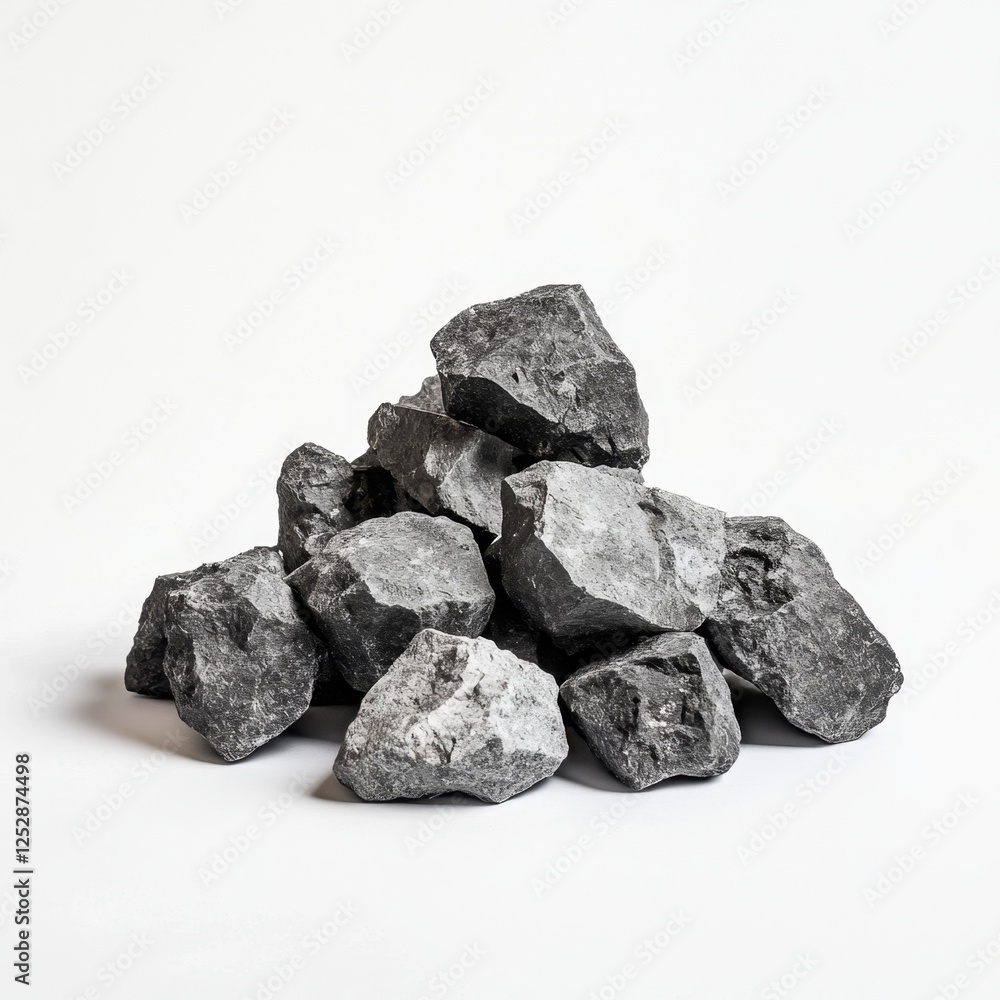 Pile of dark gray rocks on white background Pile of dark gray rocks on white background