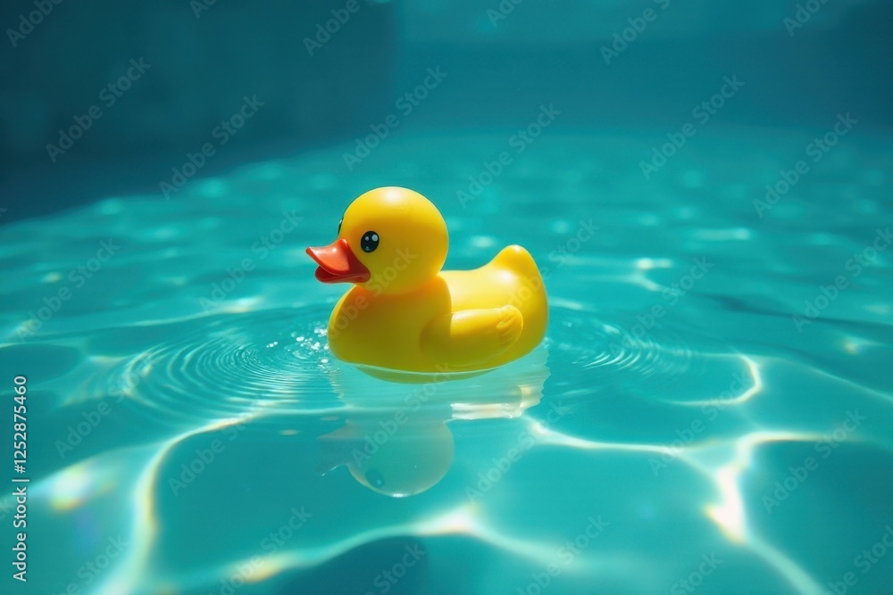 A cheerful yellow rubber ducky floats serenely on the shimmering turquoise surface of a refreshing swimming pool, creating a captivating summer scene. A cheerful yellow rubber ducky floats serenely on the shimmering turquoise surface of a refreshing swimming pool, creating a captivating summer scene.