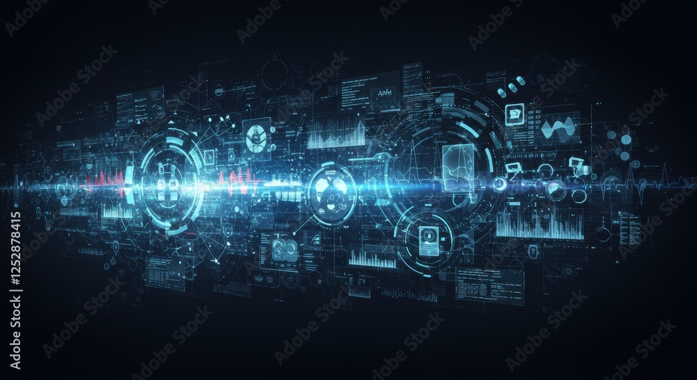 Futuristic digital interface showcasing data visualization and analysis Futuristic digital interface showcasing data visualization and analysis