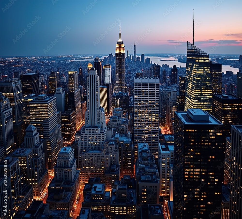 Obraz premium NYC Skyscrapers at Night - Illuminated Metropolis