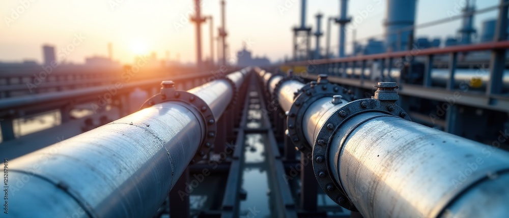 Metal Gas Pipeline Transporting Gas - Stunning Aerial View Metal Gas Pipeline Transporting Gas - Stunning Aerial View
