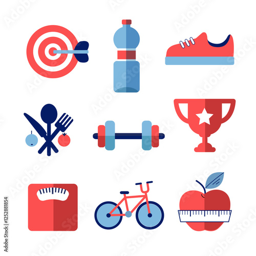 set of vector flat icons for diet and fitness