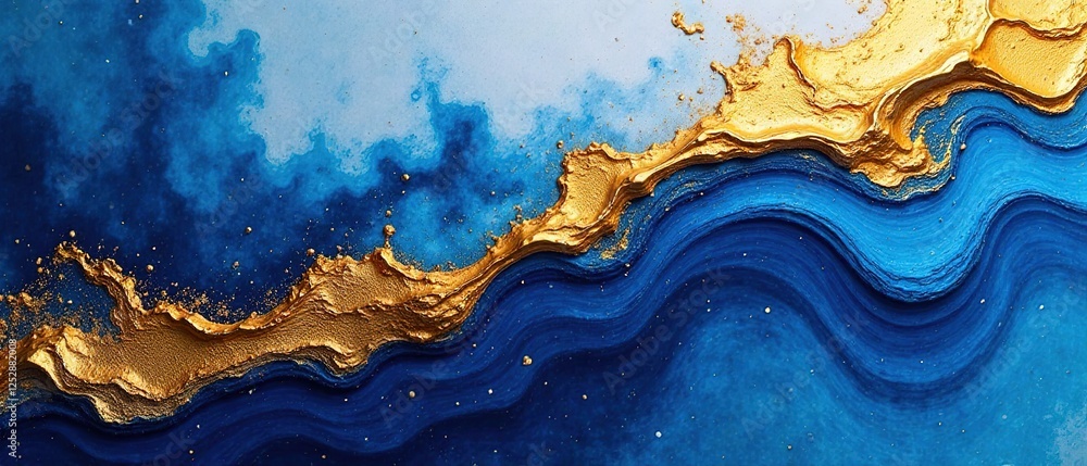 Deep Blue Gold Liquid Abstract Fluid Art Background Deep Blue Gold Liquid Abstract Fluid Art Background