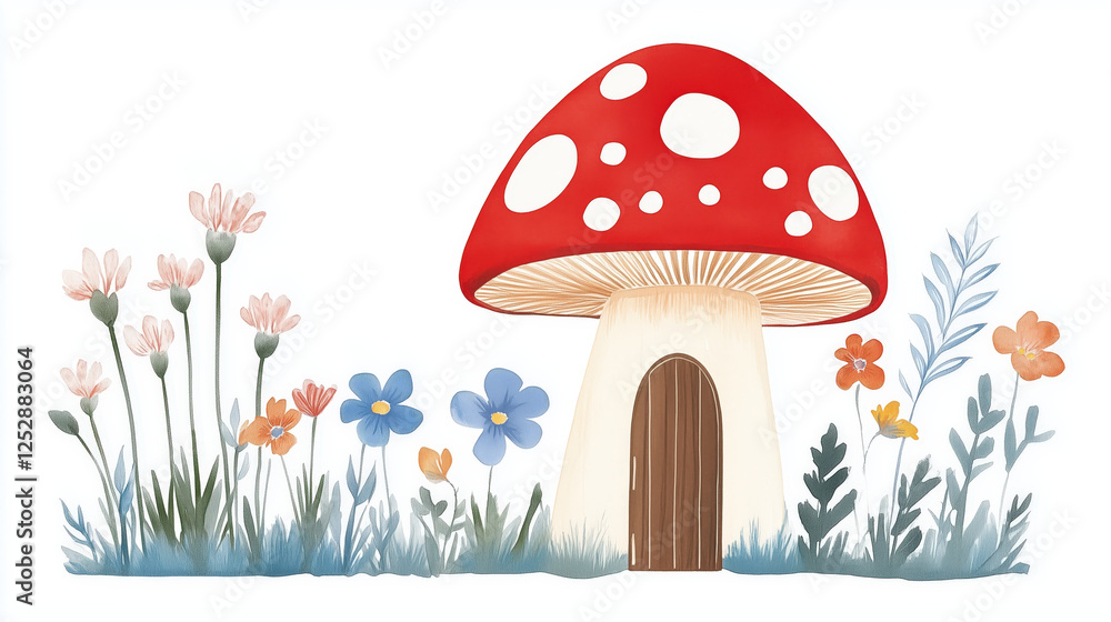 custom made wallpaper toronto digitalCute mushroom house with vibrant red cap and flowers