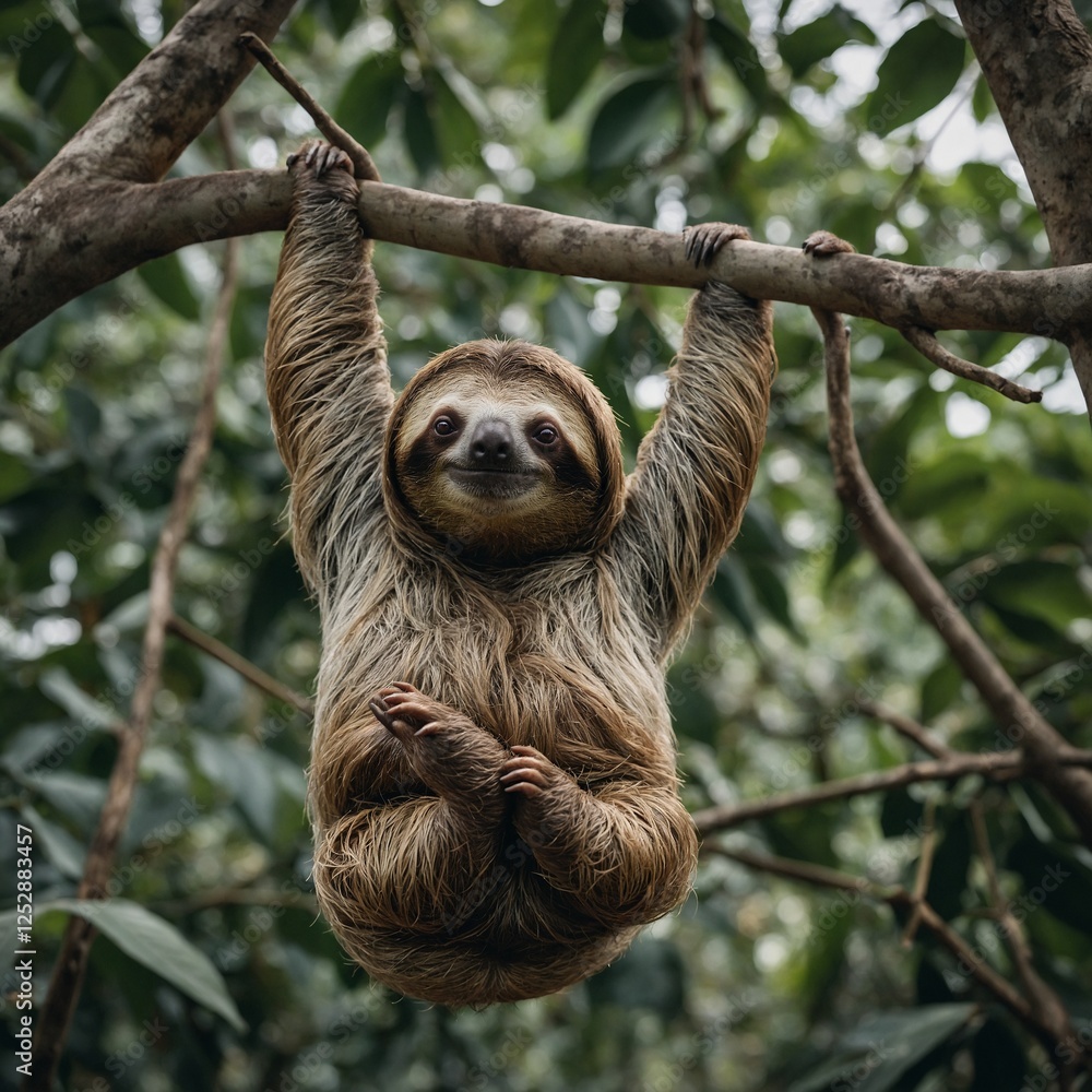 Fototapeta premium A sloth hanging from an invisible branch.