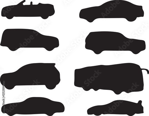 Set of silhouettes of cars on a white background Vector illustration
