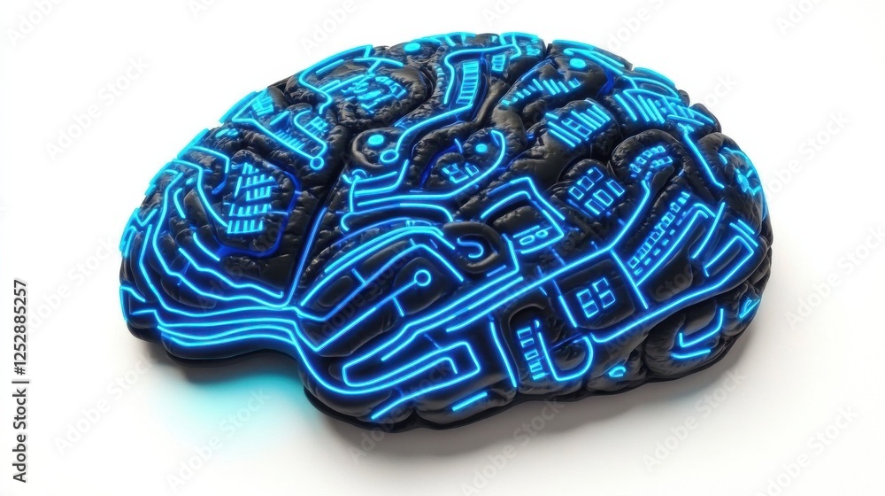 Futuristic Brain Design with Neon Circuit Patterns and Technology Elements Futuristic Brain Design with Neon Circuit Patterns and Technology Elements